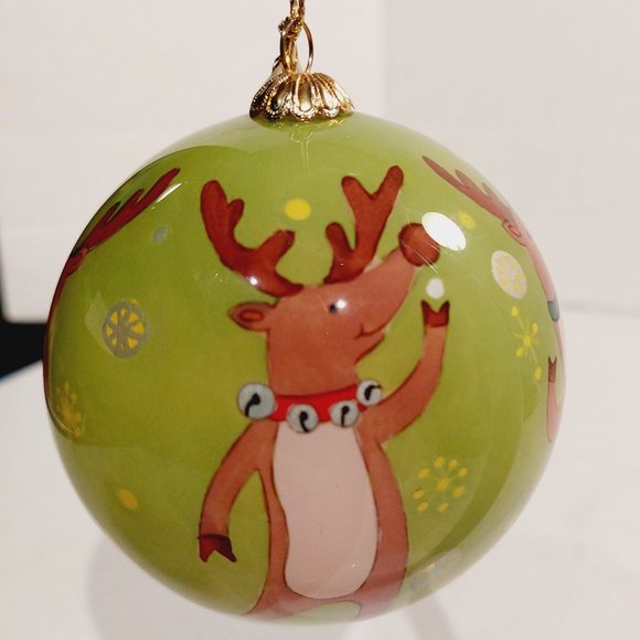 Li Bien Pier 1 "Santa & Reindeer" Reverse Painted Glass Christmas Ornament 2007 - Picture 4 of 7
